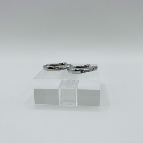 Natural Diamond Silver Earring Hoops - Picture 6 of 7